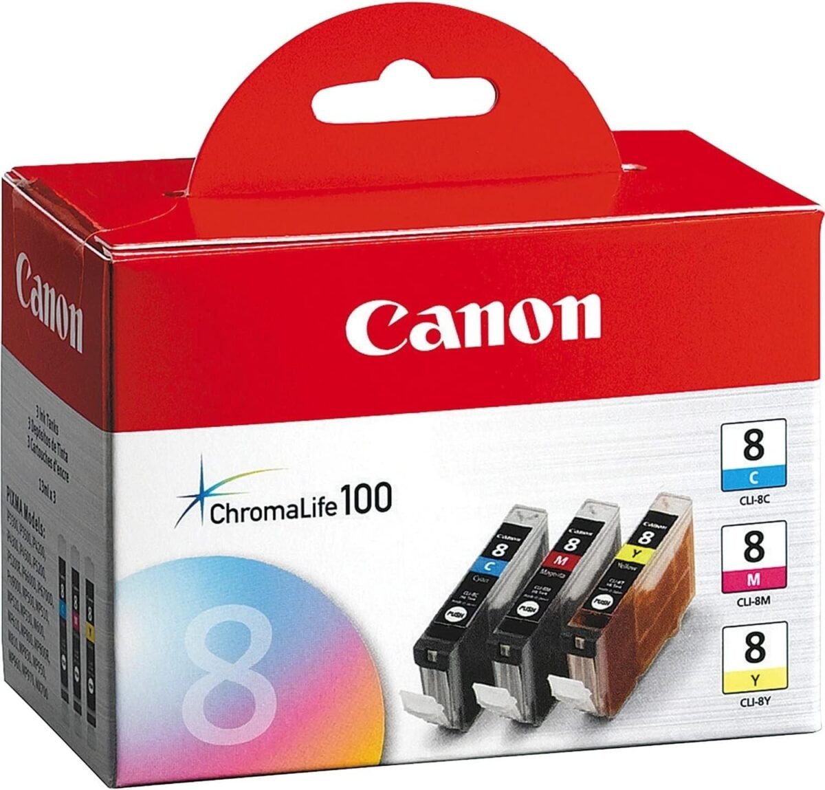 Canon CNM0621B016 CLI-8 3 Pack Yellow, Cyan, Magenta Original Ink Tank - Image 1