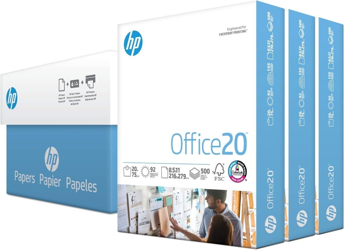 HP Printer Paper 8.5 x 11 Paper Office 20 lb 3 Ream Case 1500 Sheets 92 Bright White 112090C - Image 1