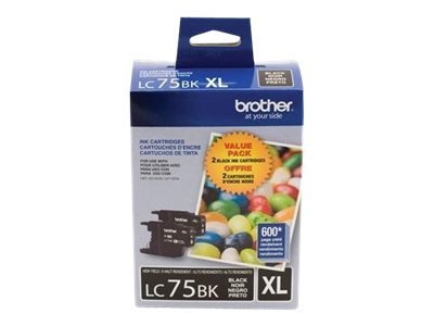 Brother LC75BK XL 2-Pack High Yield Black Original Ink Cartridge BRTLC752PKS