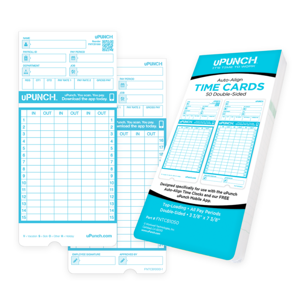 uPunch Punch-to-Pay Time Cards for FN1000 Time Clocks - 100 Pack