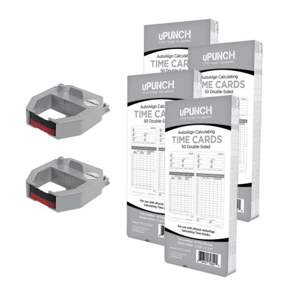 uPunch 2 Pack Ribbon/200 Card Combo for Gray HN4000 AutoAlign Calculating Time Clocks