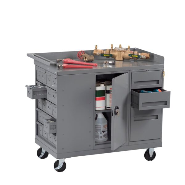 Tennsco (MB-3-2545) Mobile Workbench with Cabinet, 3 Drawers and 20 Bins