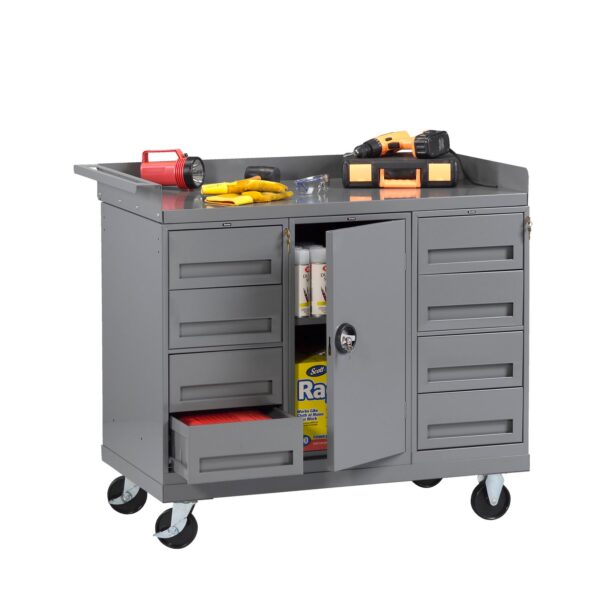 Tennsco (MB-7-2545) Mobile Workbench with Cabinet and two 4-Drawer Pedestals