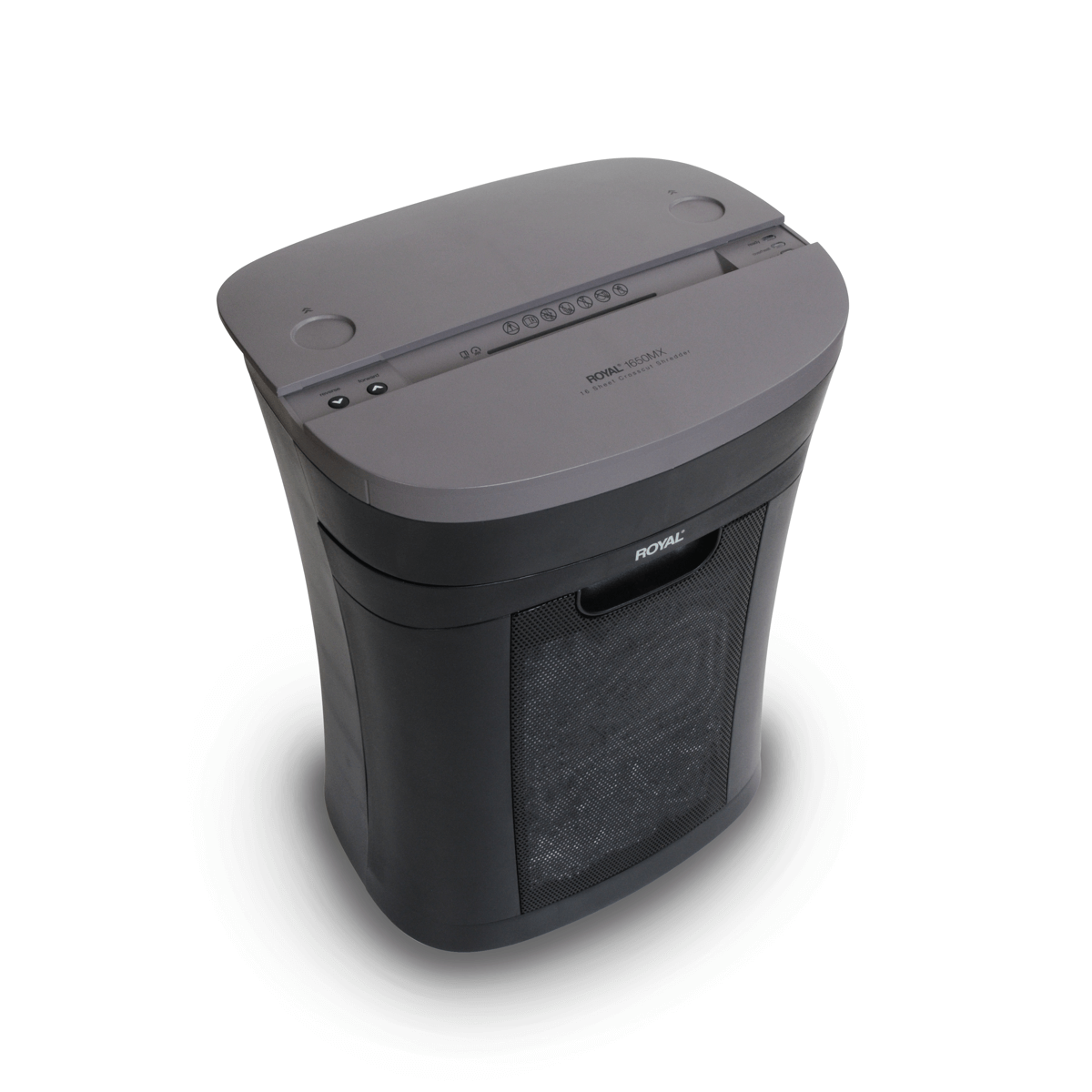 1650MX_Left_Open.png Royal 1650MX ROY29171Y 16-Sheet Cross-Cut Shredder – Black (89125M-FE) - Image 1
