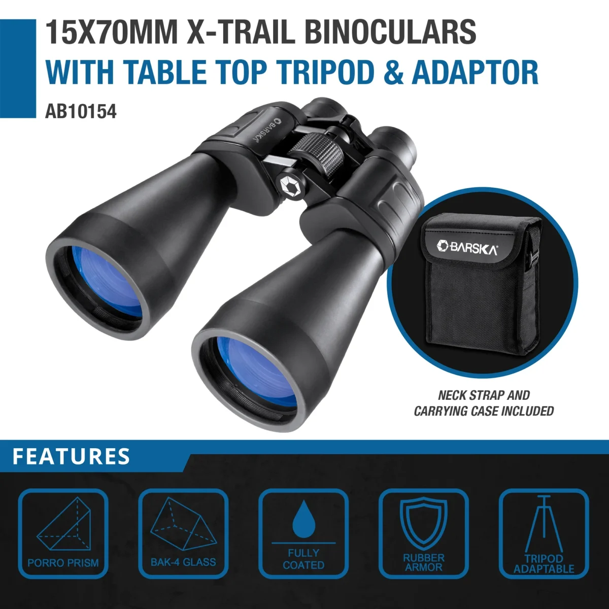 BARSKA (AB10154) 15x70mm X-Trail Binoculars with Table Top Tripod & Adaptor - Image 3