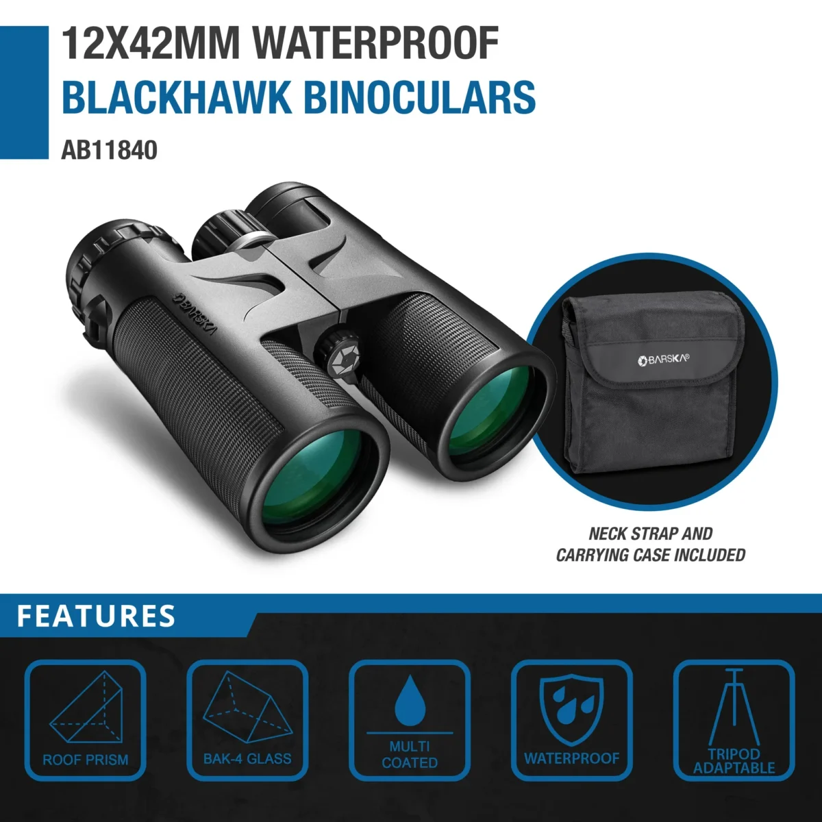 BARSKA (AB11840) 12x42mm Blackhawk Waterproof Binoculars - Image 4