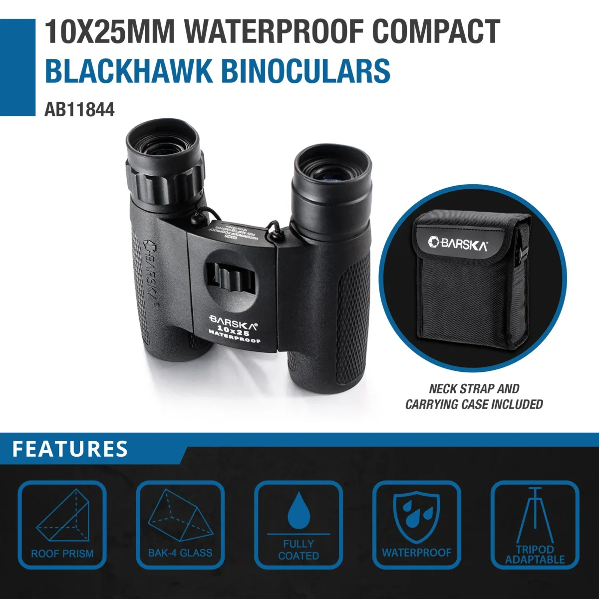 BARSKA (AB11844) 10x25mm Blackhawk Compact Waterproof Binoculars - Image 7