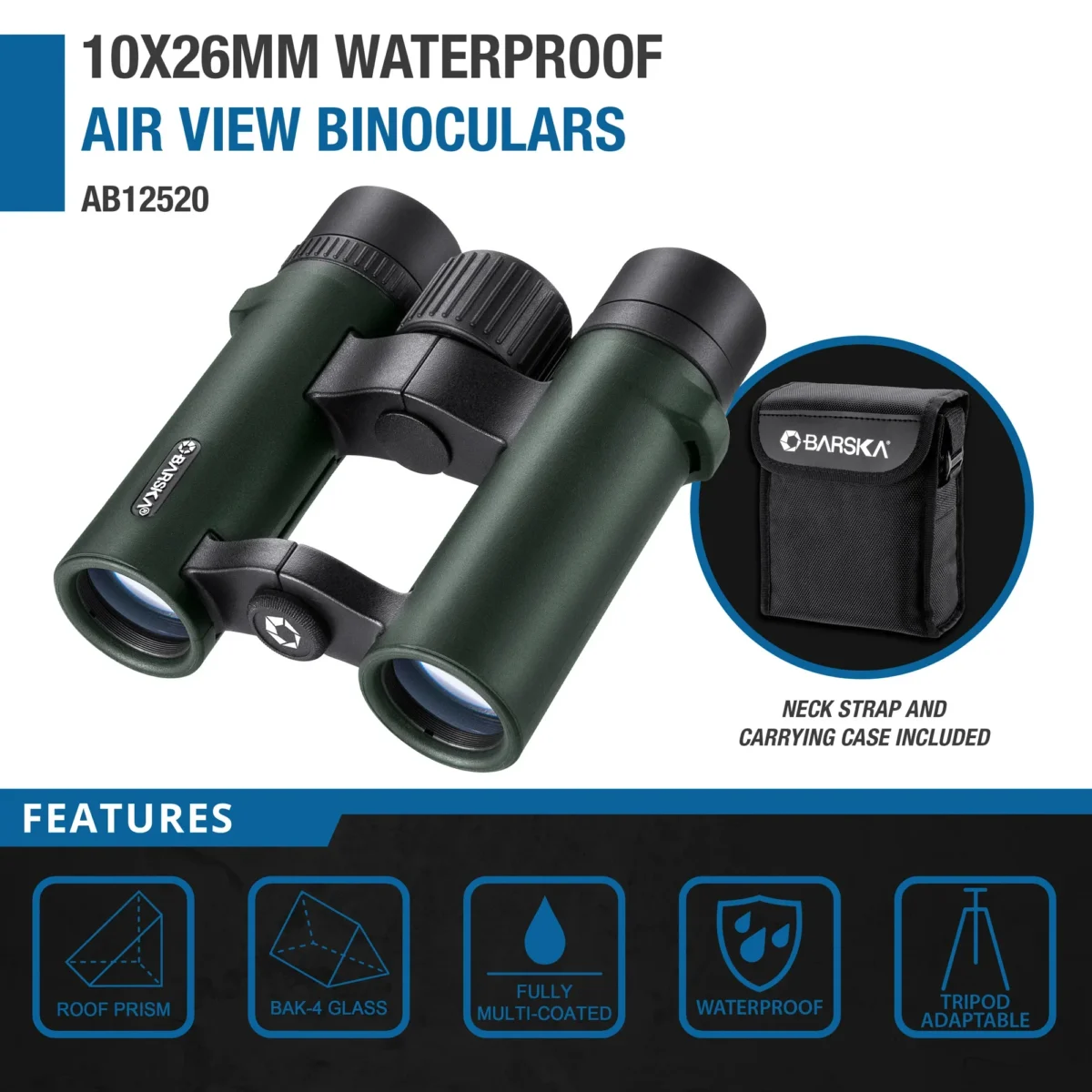 BARSKA (AB12520) 10x26mm Air View Waterproof Open Bridge Binoculars - Image 2
