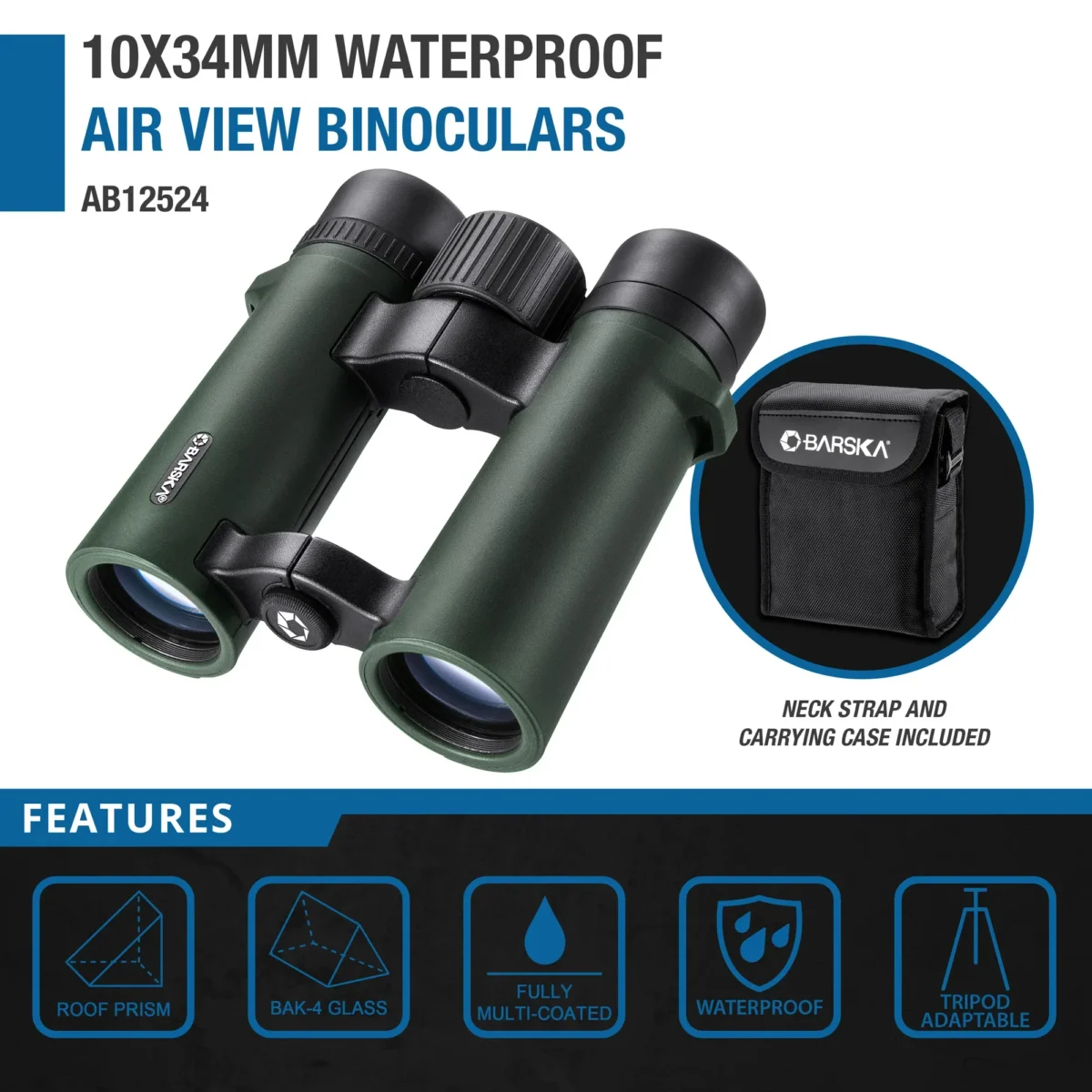 BARSKA (AB12524) 10x34mm Air View Waterproof Open Bridge Binoculars - Image 3