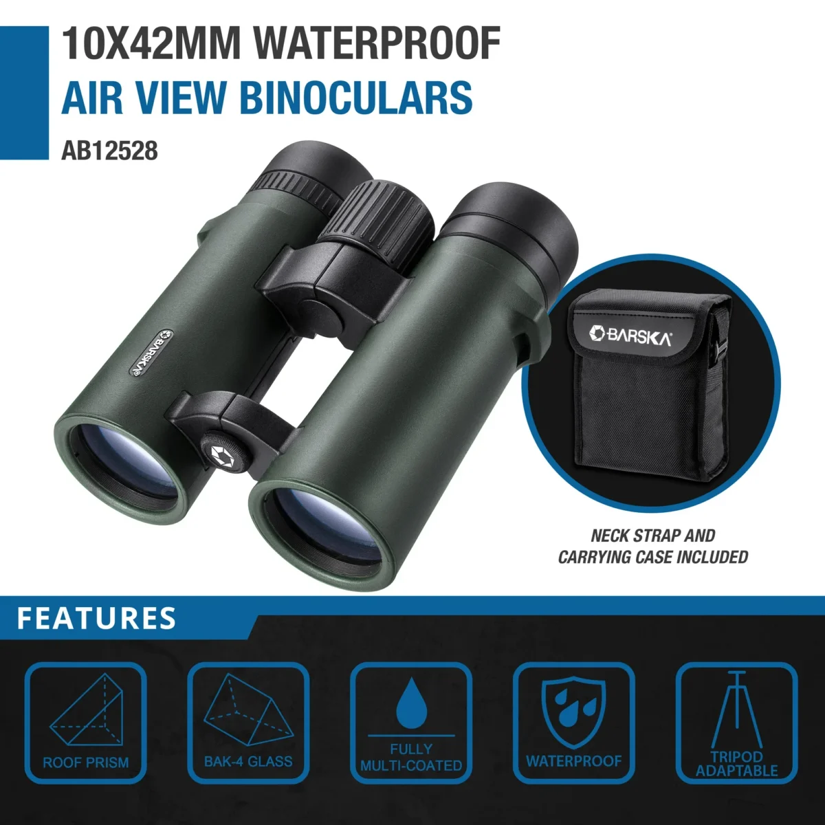 BARSKA (AB12528) 10x42mm Air View Waterproof Open Bridge Binoculars - Image 4