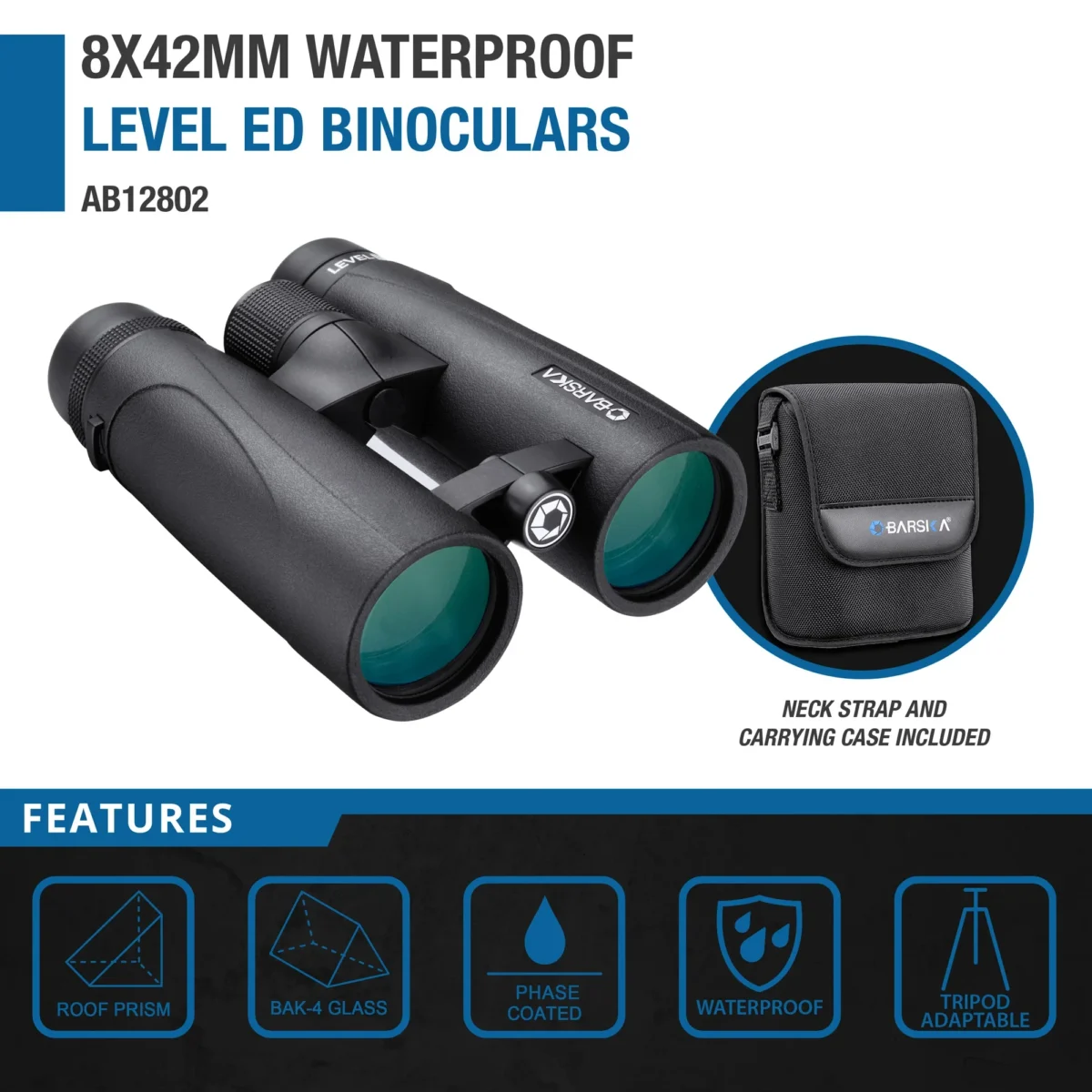 BARSKA (AB12802) 8x42mm Level ED Waterproof Open Bridge Binoculars - Image 5