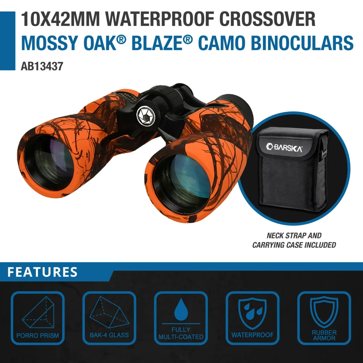 BARSKA (AB13437) 10x42mm Crossover Waterproof Binoculars, Mossy Oak Blaze Camo - Image 4