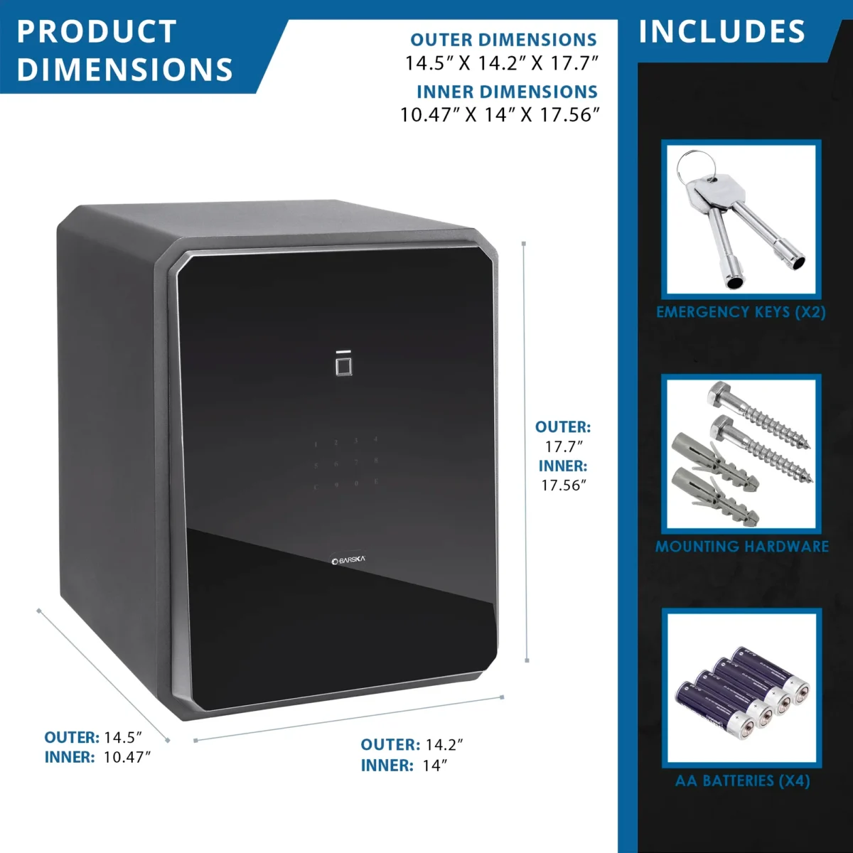 BARSKA (AX13936) Obsidian 1.15 Cu. ft 9-User Touchscreen Biometric Keypad Security Safe - Image 5