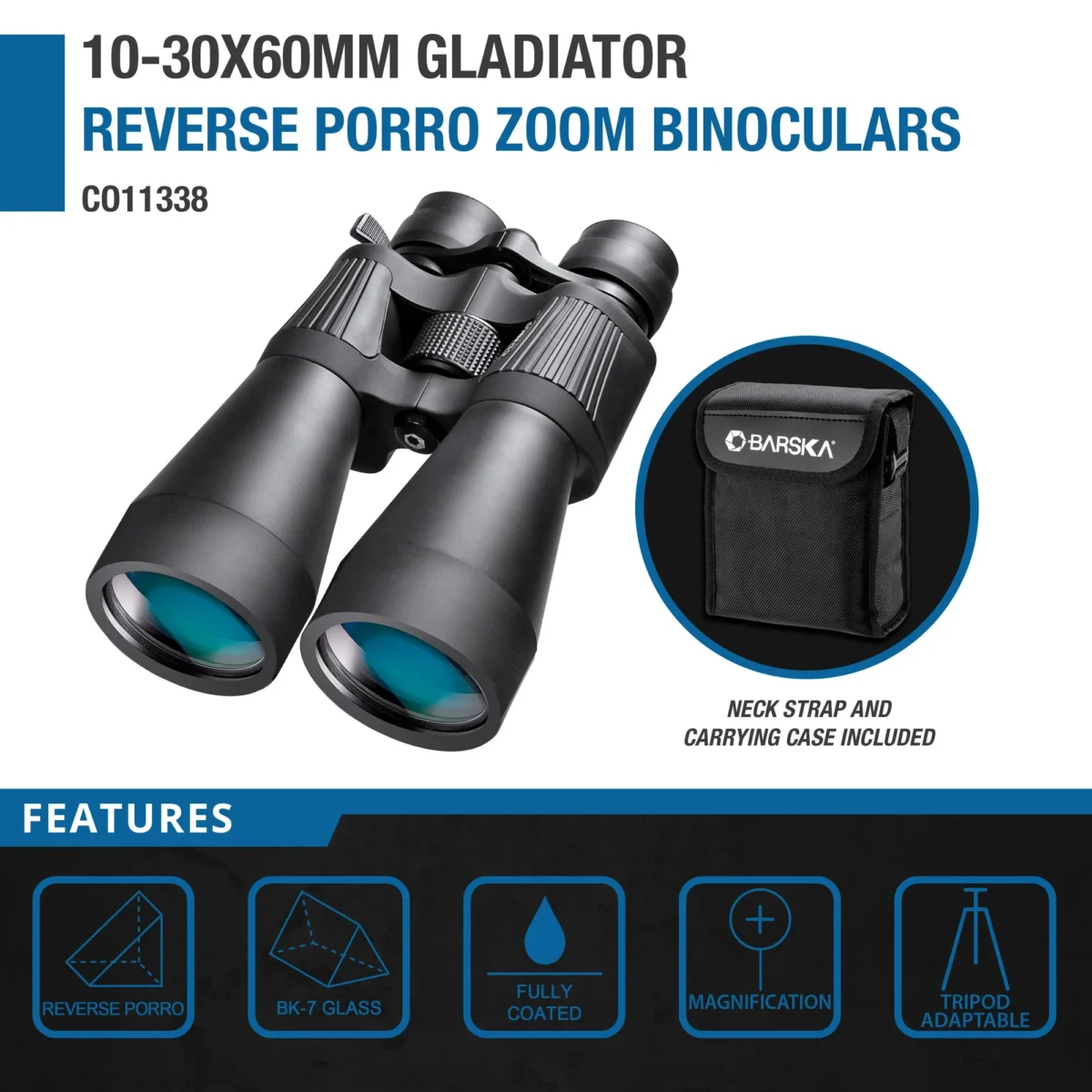 BARSKA (CO11338) 10-30x60mm Gladiator Reverse Porro Zoom Binoculars - Image 2