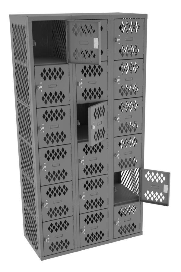 Tennsco (VBL6-1218-C) 6 High Ventilated Box 36"w x 18"d x 72"h Locker - Three Wide, No Legs (Assembled)- VBL6-1218-C
