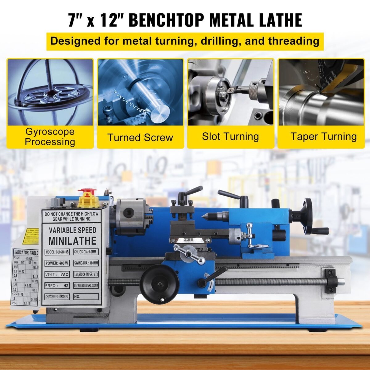 VEVOR Metal Lathe 7 x 12 Inch, Precision Mini Metal Lathe 2250 RPM 400W Variable Speed, Mini Lathe Precision Bench Top Metal Working Lathe for Various Types of Metal Turning - Image 12