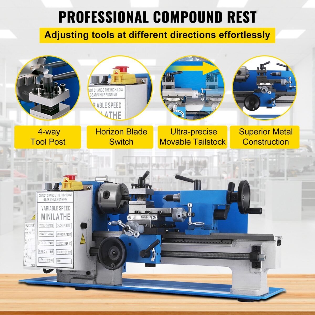 VEVOR Metal Lathe 7 x 12 Inch, Precision Mini Metal Lathe 2250 RPM 400W Variable Speed, Mini Lathe Precision Bench Top Metal Working Lathe for Various Types of Metal Turning - Image 8