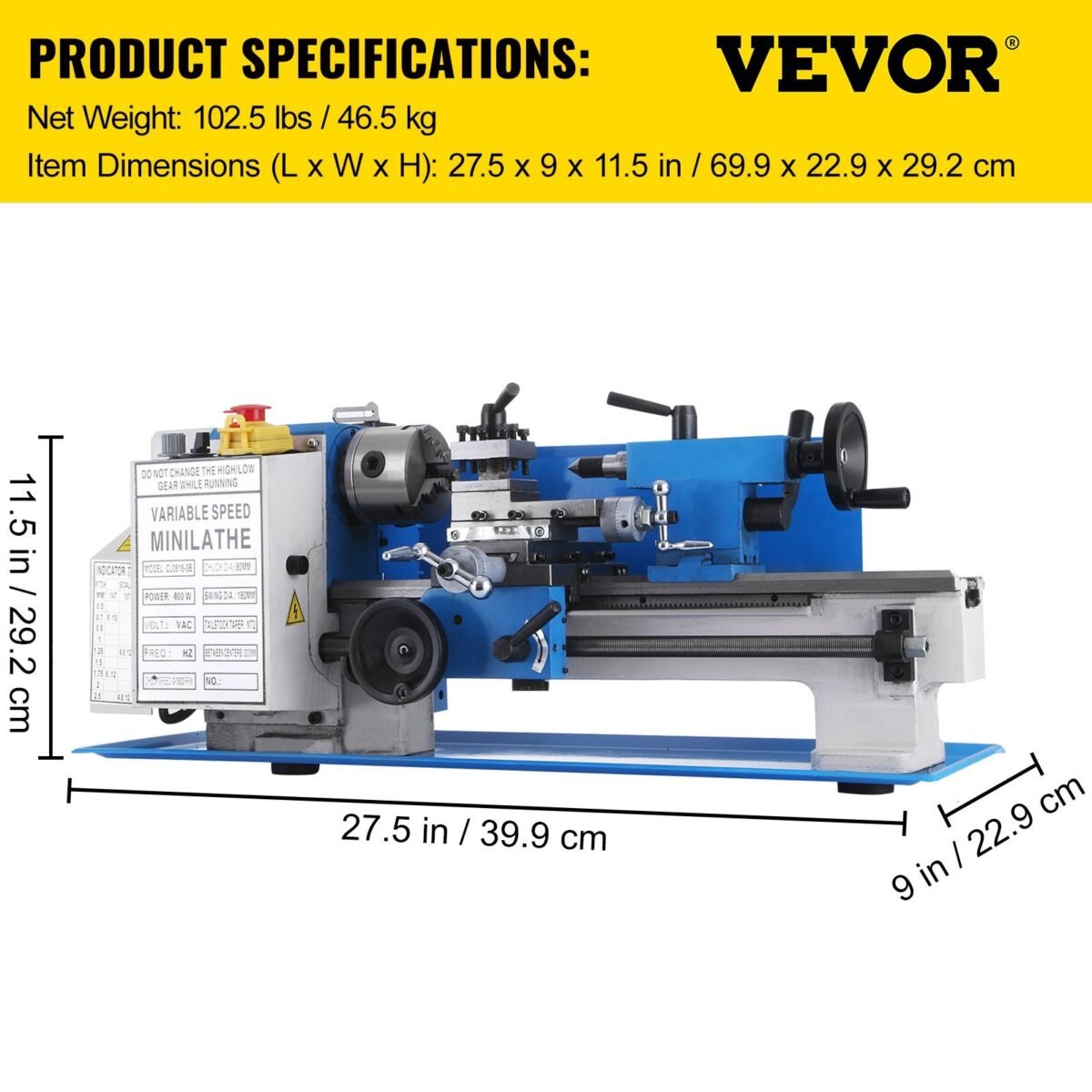 VEVOR Metal Lathe 7 x 12 Inch, Precision Mini Metal Lathe 2250 RPM 400W Variable Speed, Mini Lathe Precision Bench Top Metal Working Lathe for Various Types of Metal Turning - Image 7