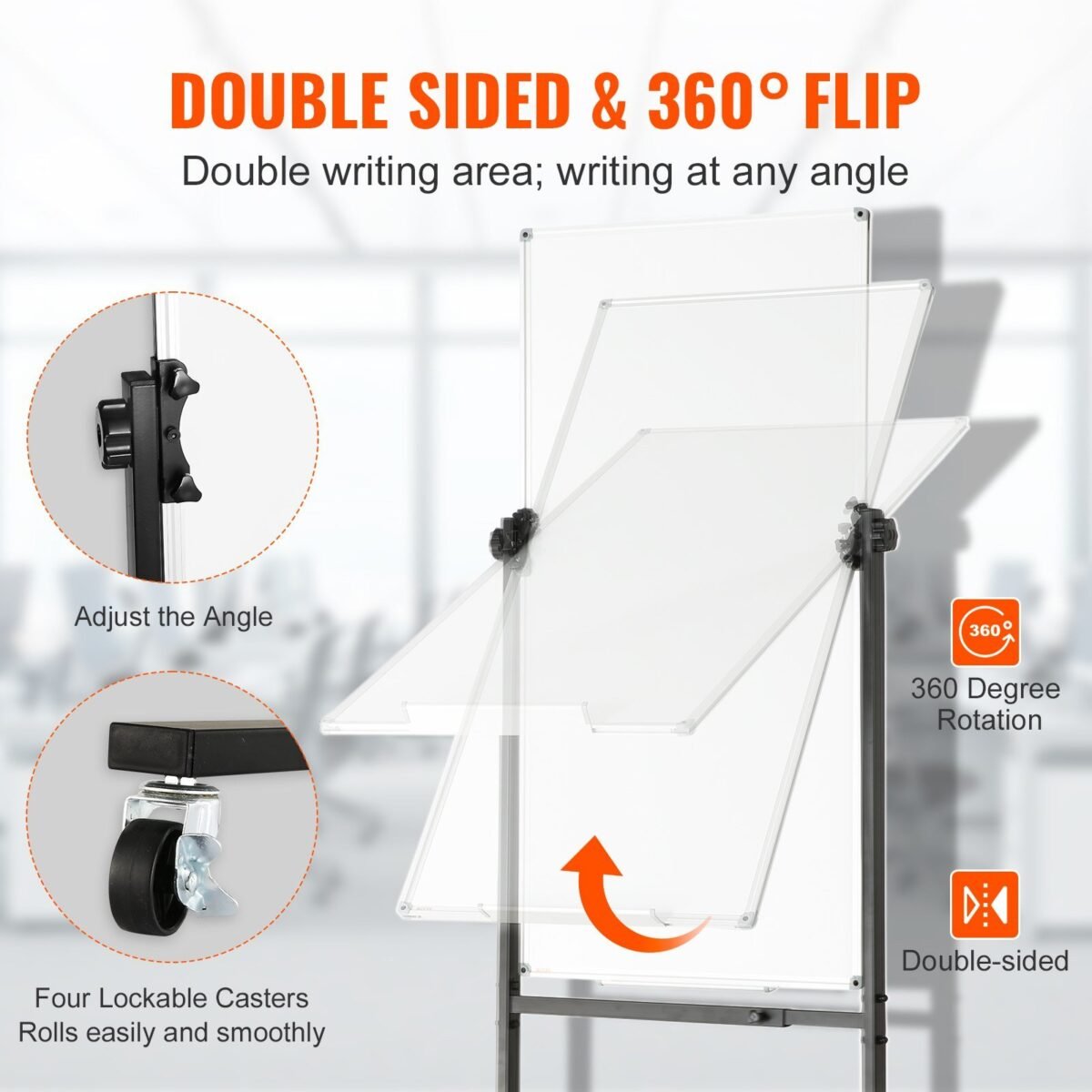 VEVOR Rolling Magnetic Whiteboard, Double-sided Mobile Whiteboard 24x48 Inches, Adjustable Height Dry Erase Board with Wheels, 1 Magnetic Erase & 3 Dry Erase Markers & Movable Tray for Office School - Image 11