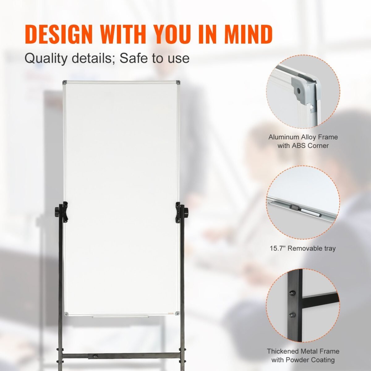 VEVOR Rolling Magnetic Whiteboard, Double-sided Mobile Whiteboard 24x48 Inches, Adjustable Height Dry Erase Board with Wheels, 1 Magnetic Erase & 3 Dry Erase Markers & Movable Tray for Office School - Image 8