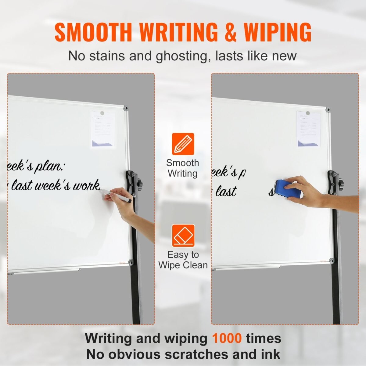 VEVOR Rolling Magnetic Whiteboard, Double-sided Mobile Whiteboard 36x24 Inches, Adjustable Height Dry Erase Board with Wheels, 1 Magnetic Erase & 3 Dry Erase Markers & Movable Tray Office, School - Image 10