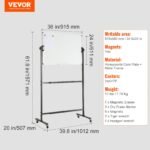 VEVOR Rolling Magnetic Whiteboard, Double-sided Mobile Whiteboard 36x24 Inches, Adjustable Height Dry Erase Board with Wheels, 1 Magnetic Erase & 3 Dry Erase Markers & Movable Tray Office, School - Image 7