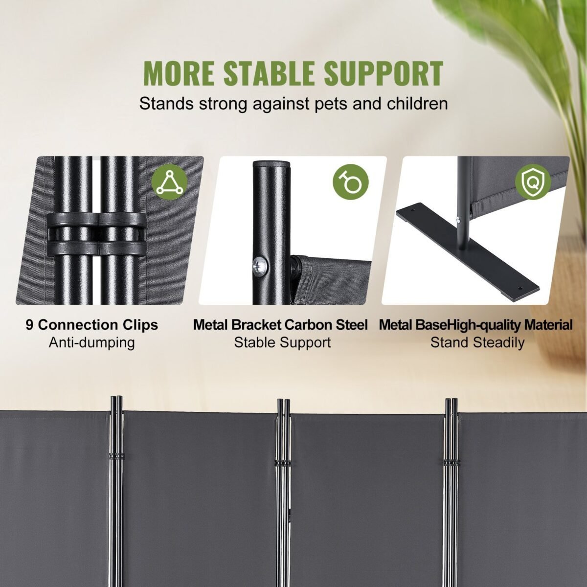 VEVOR 4 Panel Room Divider 5.6 ft (88×67.5inch) Gray - Image 11