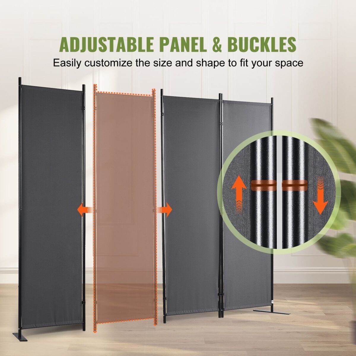VEVOR 4 Panel Room Divider 5.6 ft (88×67.5inch) Gray - Image 10