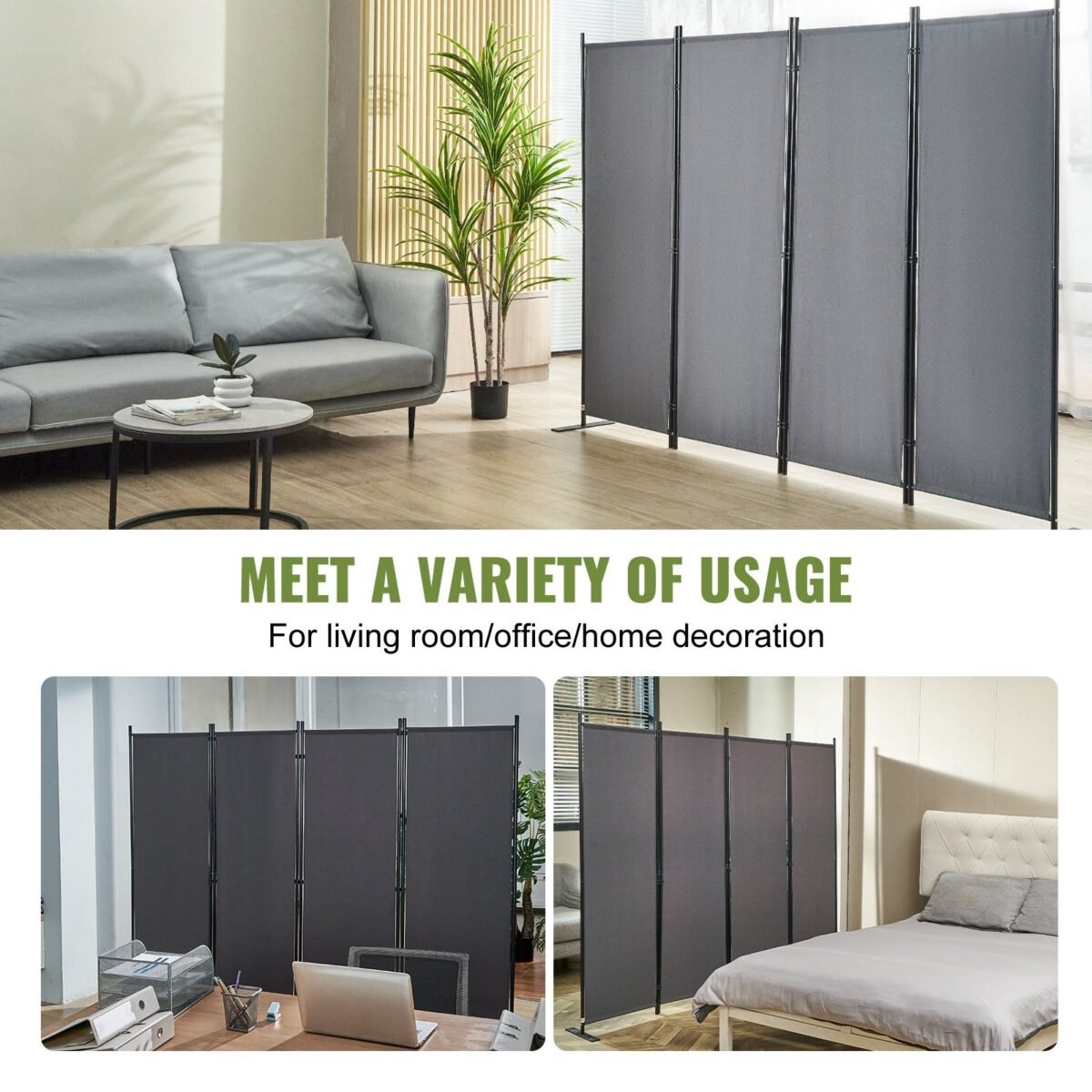 VEVOR 4 Panel Room Divider 5.6 ft (88×67.5inch) Gray - Image 8