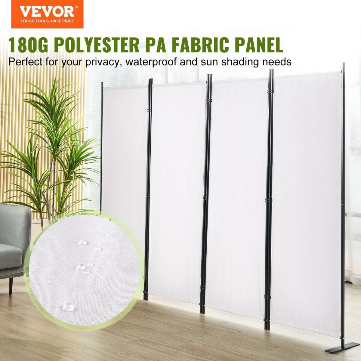 VEVOR 4 Panel Room Divider 5.6 ft (88×67.5inch) White - Image 12