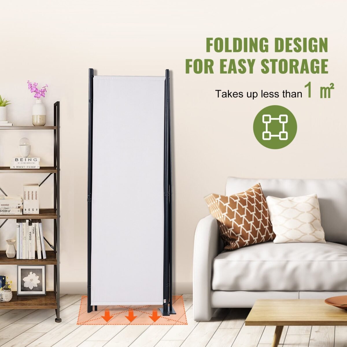 VEVOR 4 Panel Room Divider 5.6 ft (88×67.5inch) White - Image 9