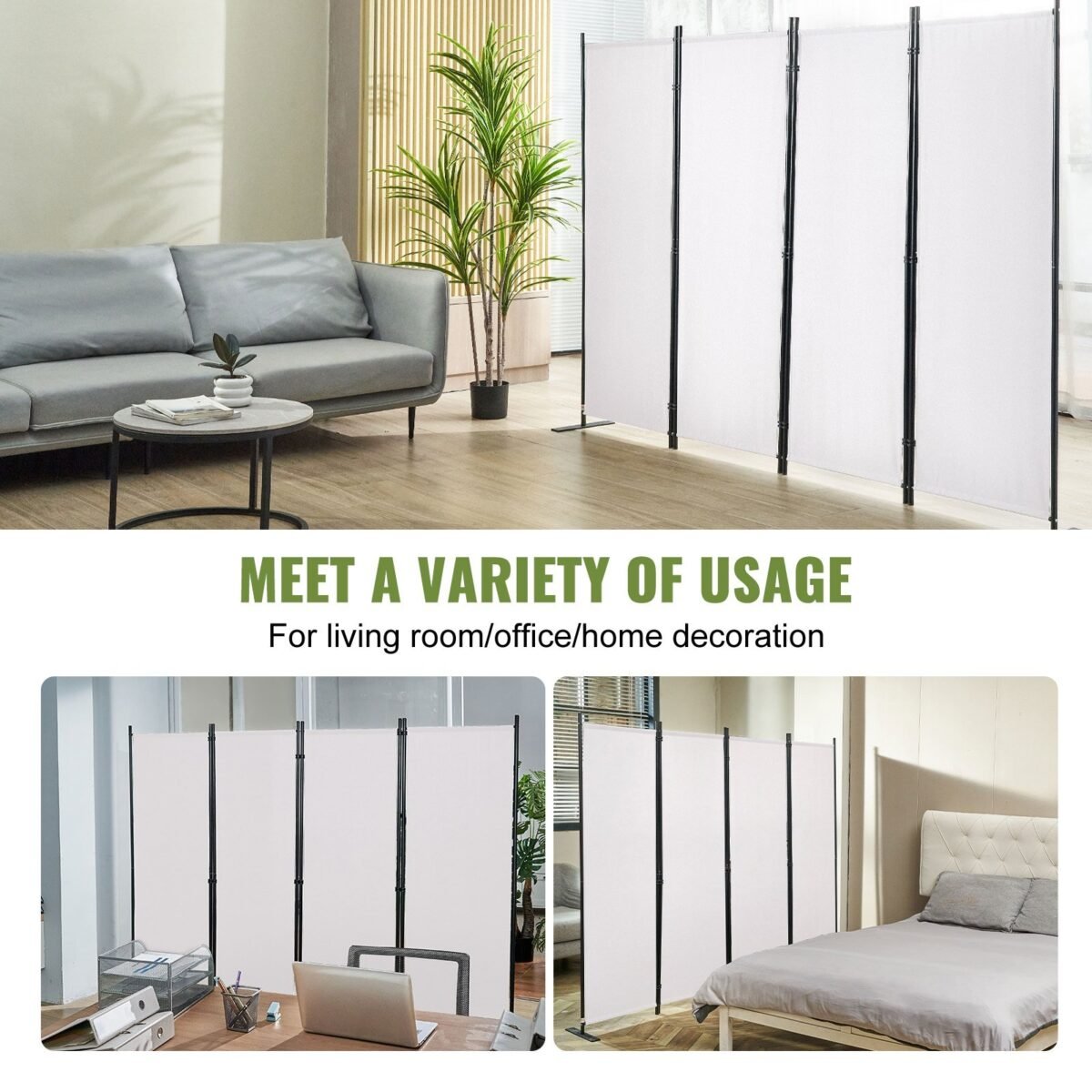 VEVOR 4 Panel Room Divider 5.6 ft (88×67.5inch) White - Image 8