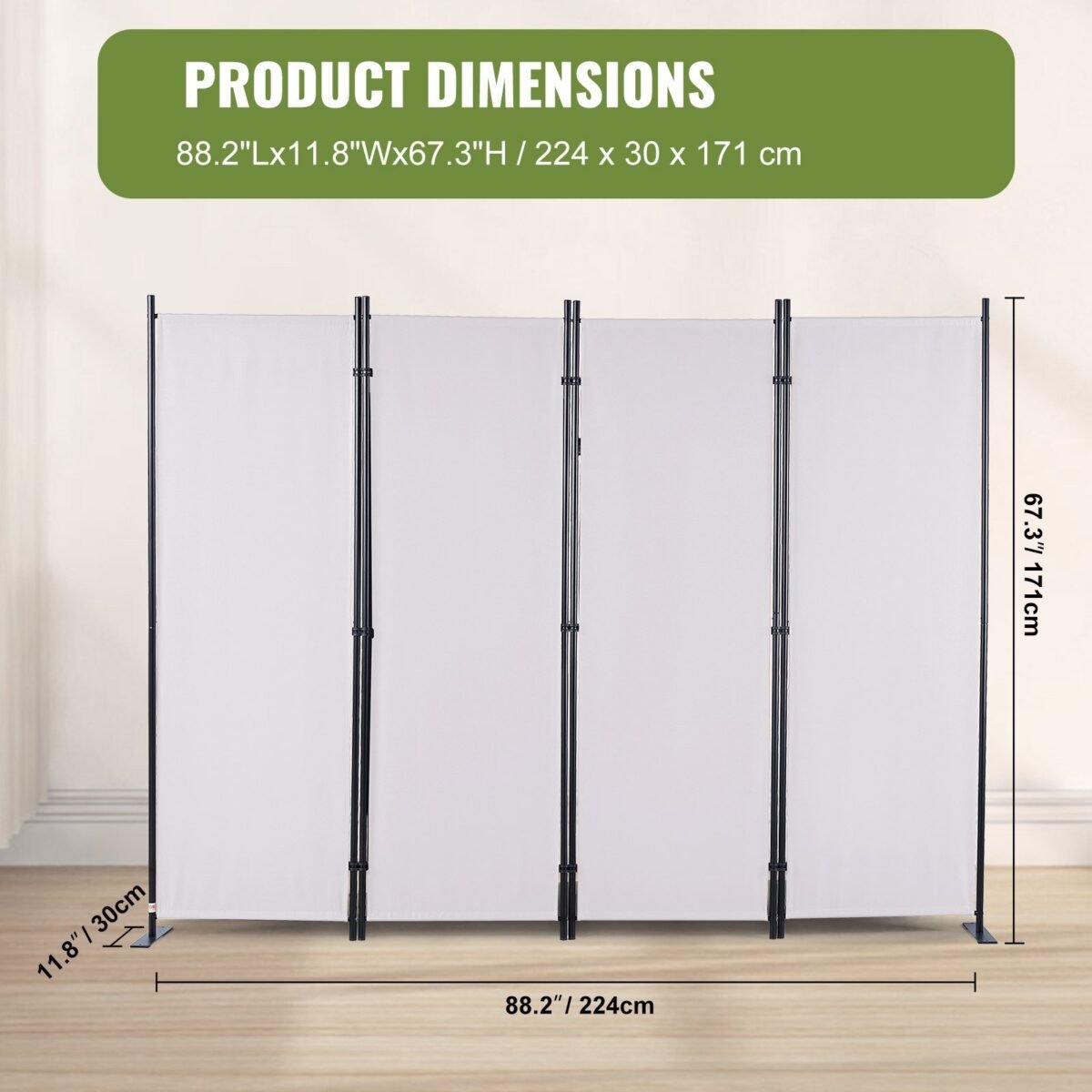 VEVOR 4 Panel Room Divider 5.6 ft (88×67.5inch) White - Image 7