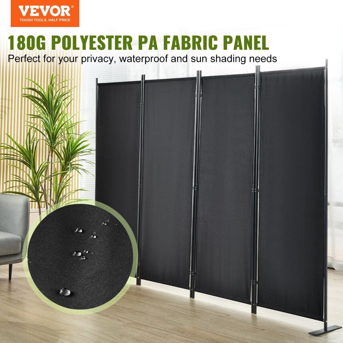 VEVOR 4 Panel Room Divider 5.6 ft (88×67.5inch) Black - Image 12