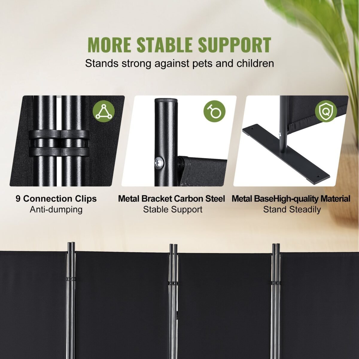 VEVOR 4 Panel Room Divider 5.6 ft (88×67.5inch) Black - Image 11