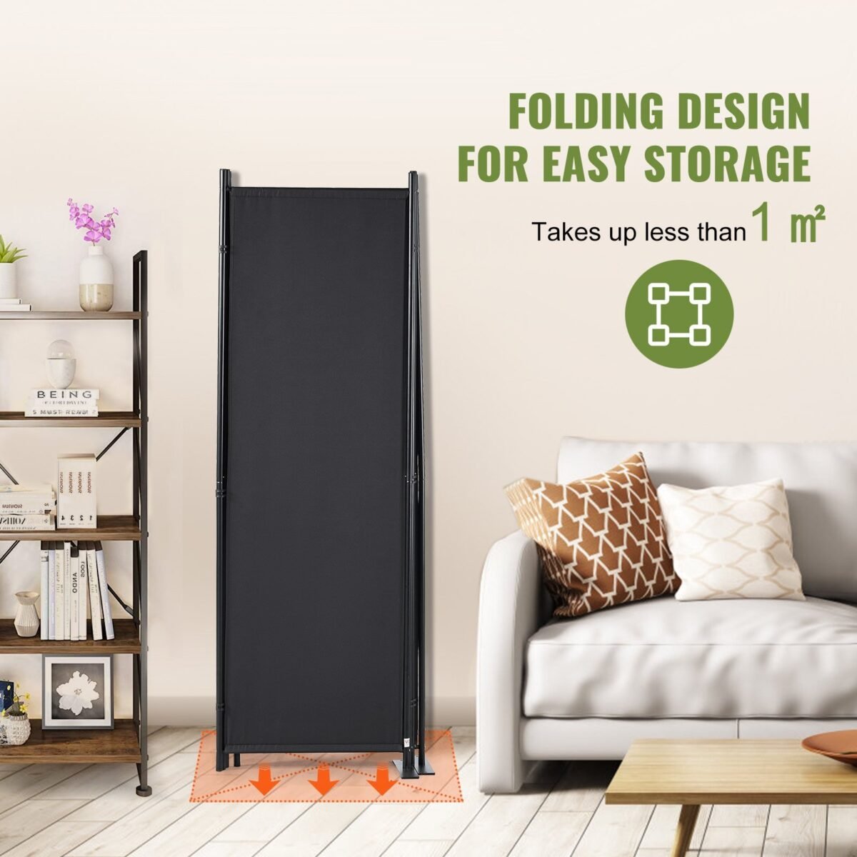 VEVOR 4 Panel Room Divider 5.6 ft (88×67.5inch) Black - Image 9