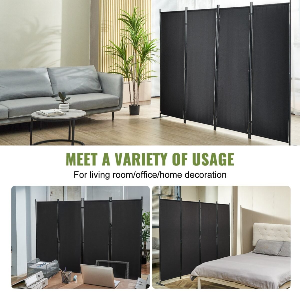 VEVOR 4 Panel Room Divider 5.6 ft (88×67.5inch) Black - Image 8