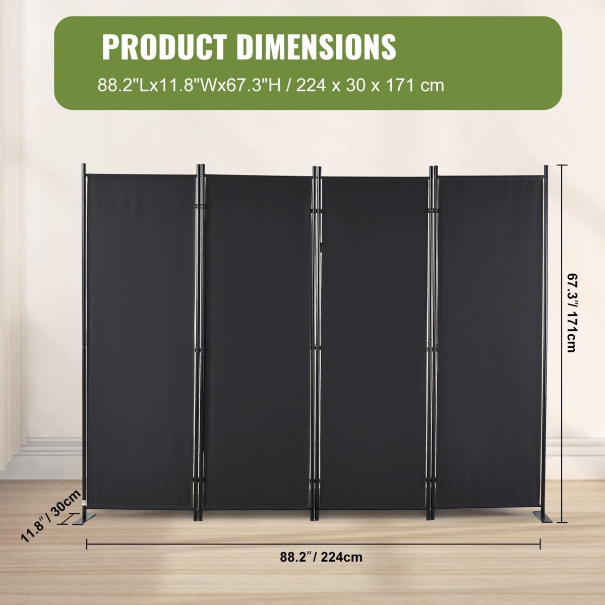VEVOR 4 Panel Room Divider 5.6 ft (88×67.5inch) Black - Image 7