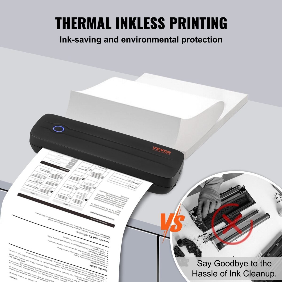 VEVOR Y8 Portable Printer - 2600mAh Battery, 203 DPI, Bluetooth Inkless Mobile Printer for A4, A5 & 8.5" x 11" Thermal Paper, Compatible with iOS, Android & Laptop, Ideal for Travel, Office & Home Use - Image 7