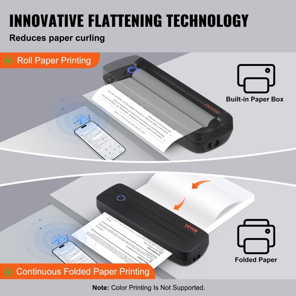 VEVOR Y8 Portable Printer - 2600mAh Battery, 203 DPI, Bluetooth Inkless Mobile Printer for A4, A5 & 8.5" x 11" Thermal Paper, Compatible with iOS, Android & Laptop, Ideal for Travel, Office & Home Use - Image 8