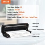 VEVOR Y8 Portable Printer - 2600mAh Battery, 203 DPI, Bluetooth Inkless Mobile Printer for A4, A5 & 8.5" x 11" Thermal Paper, Compatible with iOS, Android & Laptop, Ideal for Travel, Office & Home Use - Image 11