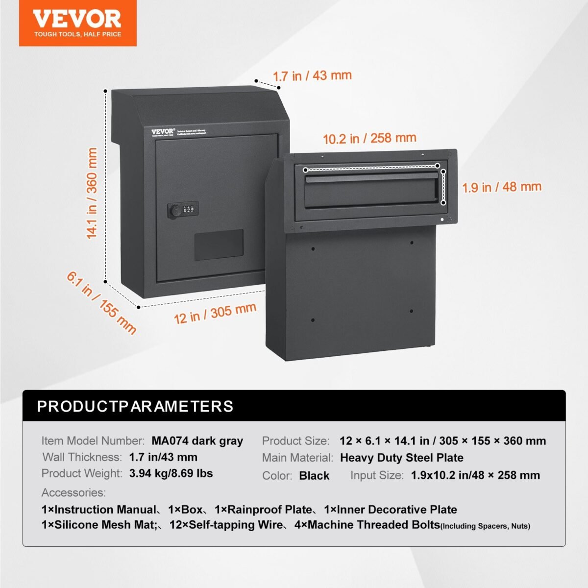 VEVOR MA074 dark gray Through The Door Key Drop Box - Image 7