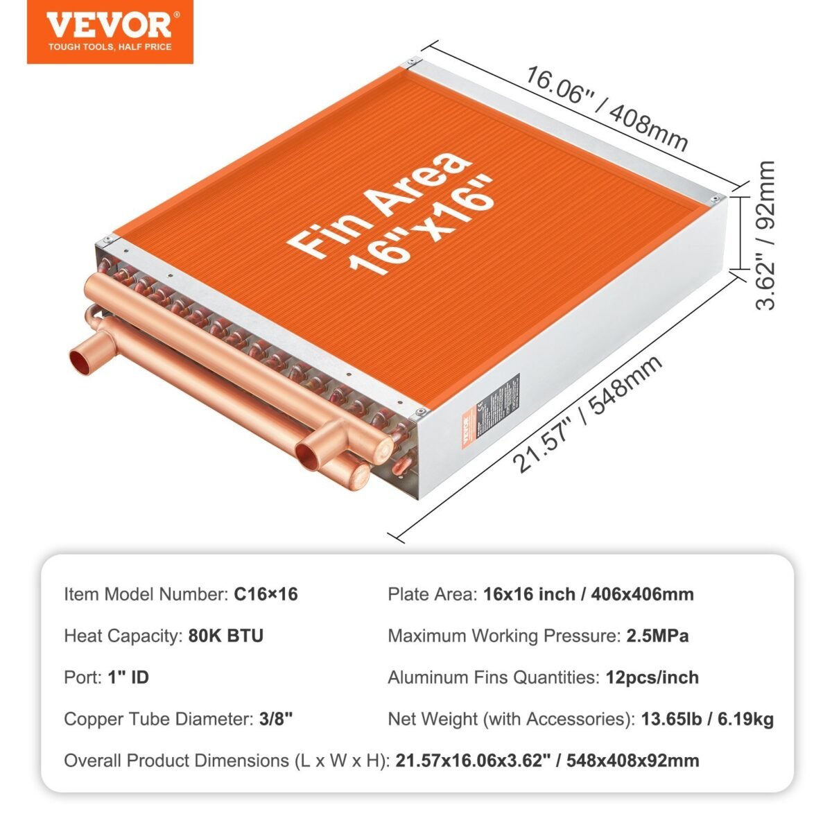 VEVOR C16×16 Heat Exchanger Water to Air - Image 7