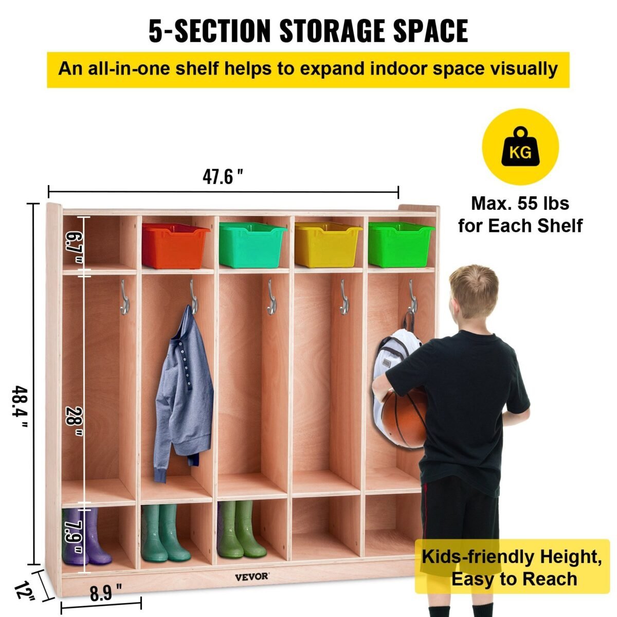 VEVOR Preschool Cubby Lockers 5-Section - Image 11