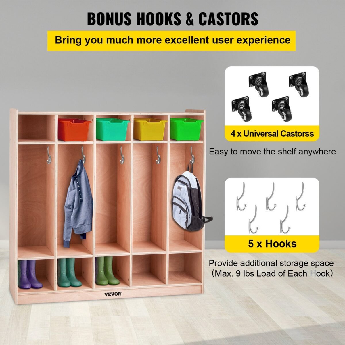 VEVOR Preschool Cubby Lockers 5-Section - Image 9
