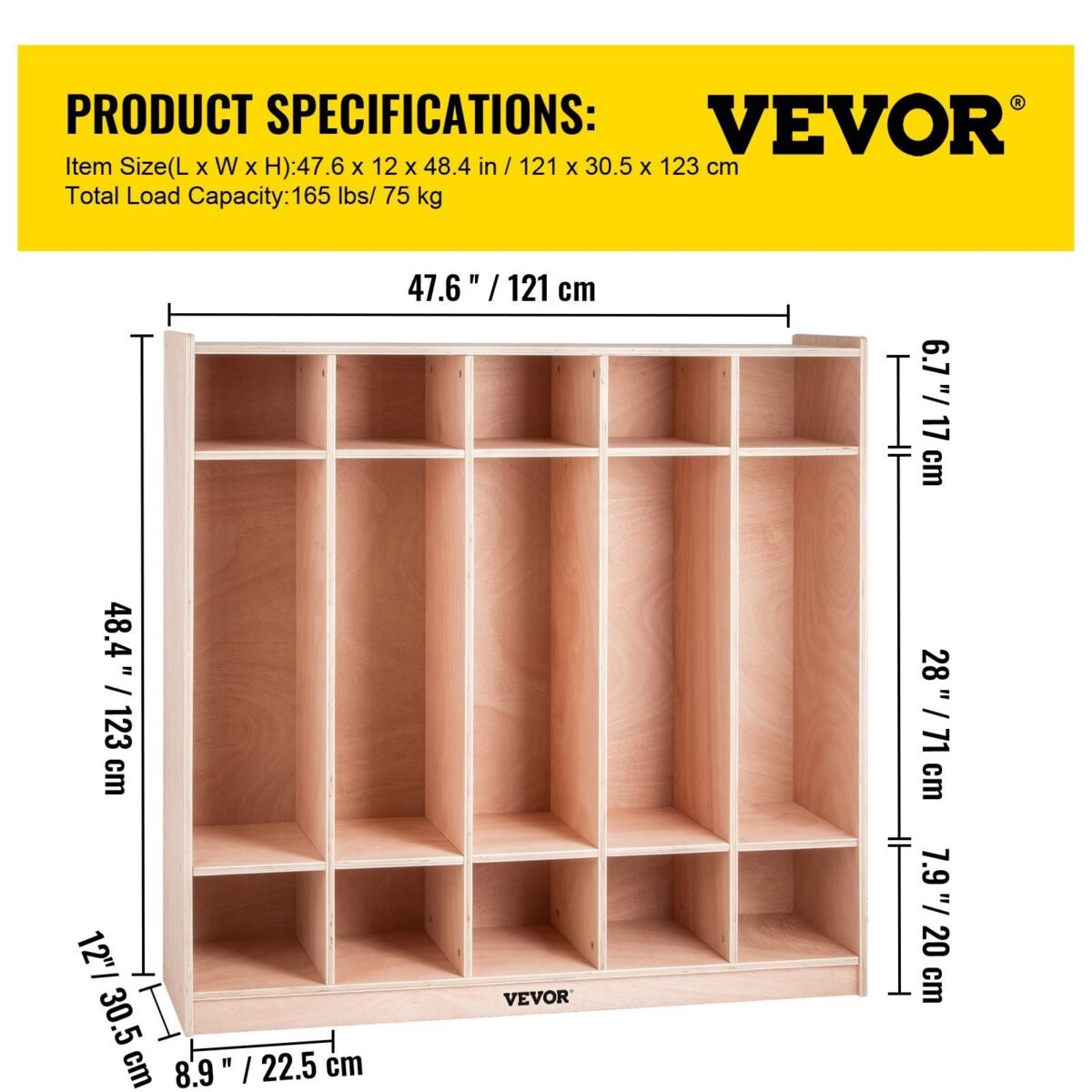 VEVOR Preschool Cubby Lockers 5-Section - Image 7