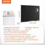 VEVOR GB-2436-MB Magnetic Glass Whiteboard, Dry Erase Board 36"x24", Wall-Mounted Large White Glassboard Frameless, with Marker Tray, an Eraser and 2 Markers, Black - Image 7