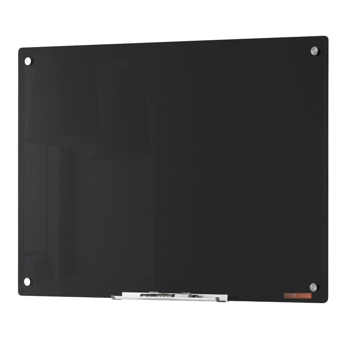VEVOR GB-2436-MB Magnetic Glass Whiteboard, Dry Erase Board 36"x24", Wall-Mounted Large White Glassboard Frameless, with Marker Tray, an Eraser and 2 Markers, Black - Image 2