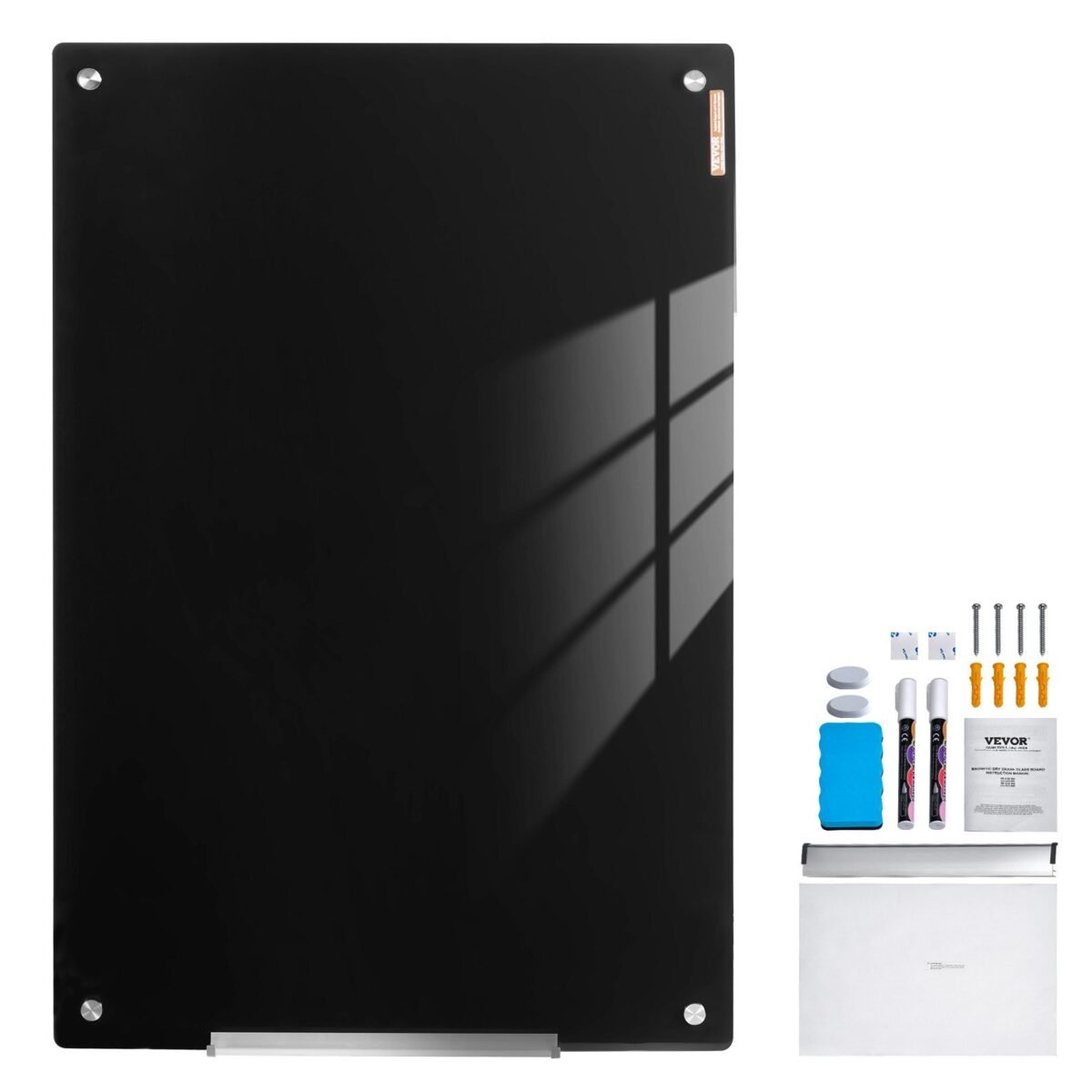 VEVOR GB-2436-MB Magnetic Glass Whiteboard, Dry Erase Board 36"x24", Wall-Mounted Large White Glassboard Frameless, with Marker Tray, an Eraser and 2 Markers, Black - Image 5