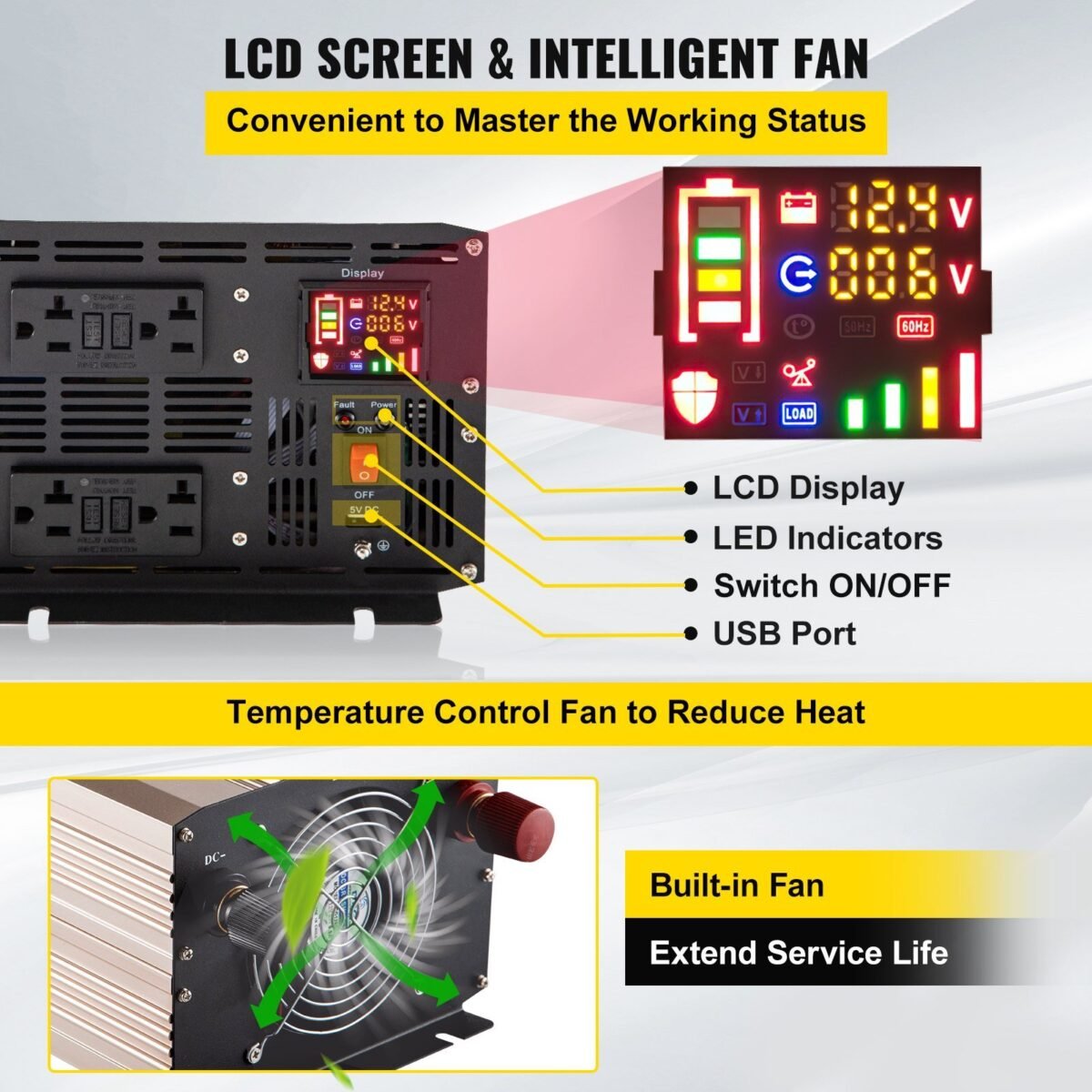 VEVOR ZPX-3000W Pure Sine Wave Inverter, 3000 Watt - Image 8